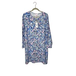 Stella Parker Women's XL Pink Floral Leaf Long Sleeve Dress Casual